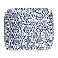 LR Home Wolfram 18" Handwoven Cotton Pouf in Blue/White