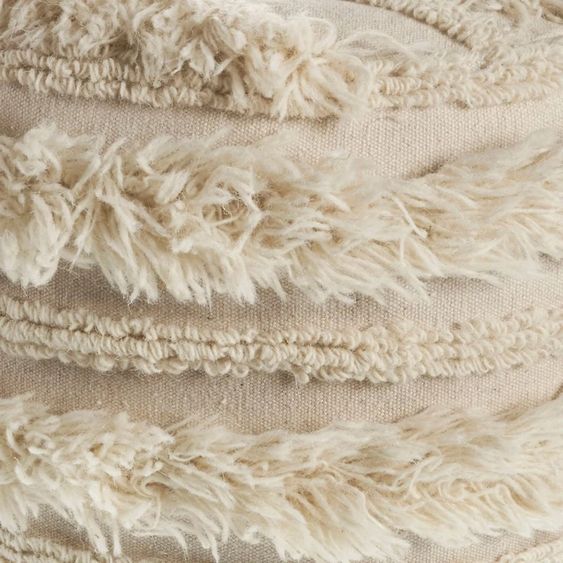 LR Home Liam 14" Handmade Cotton Pouf in Ivory