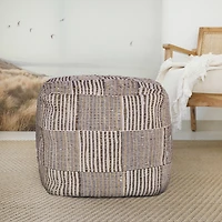 LR Home Emily 18" Handmade Cotton And Jute Pouf in Natural/Cream