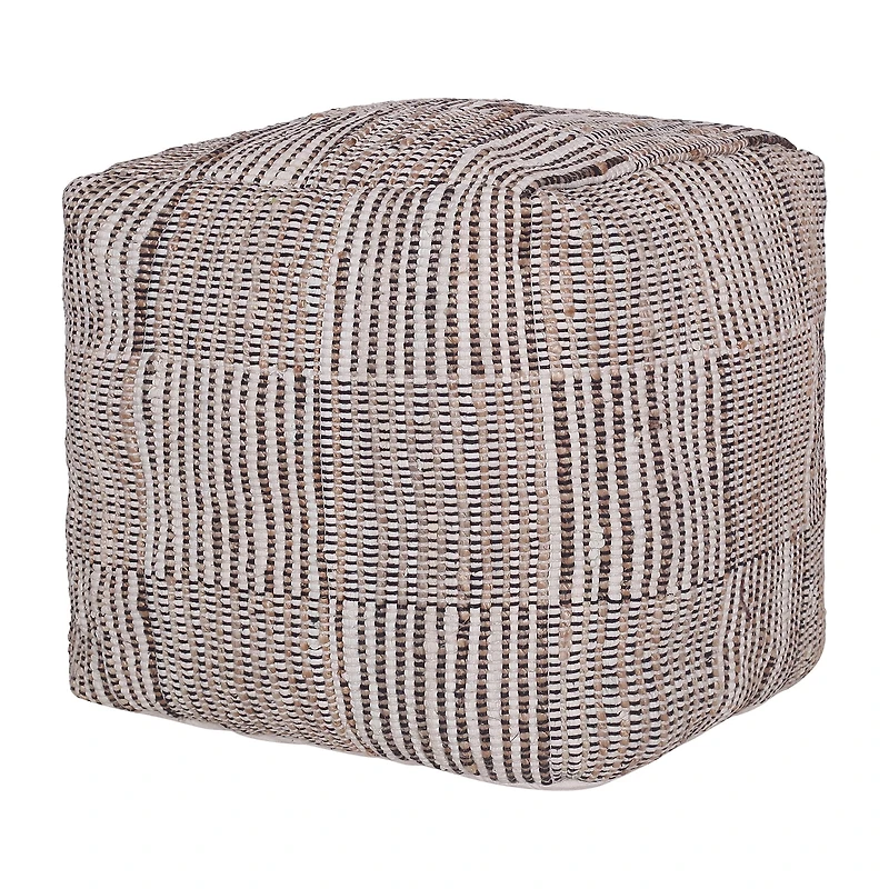 LR Home Emily 18" Handmade Cotton And Jute Pouf in Natural/Cream