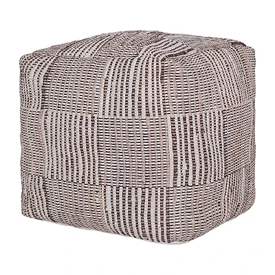 LR Home Emily 18" Handmade Cotton And Jute Pouf in Natural/Cream