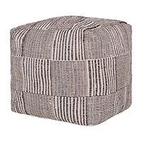 LR Home Emily 18" Handmade Cotton And Jute Pouf in Natural/Cream
