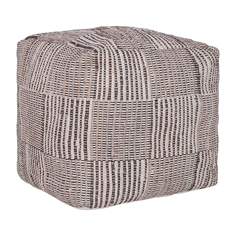 LR Home Emily 18" Handmade Cotton And Jute Pouf in Natural/Cream