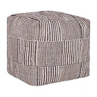 LR Home Emily 18" Handmade Cotton And Jute Pouf in Natural/Cream