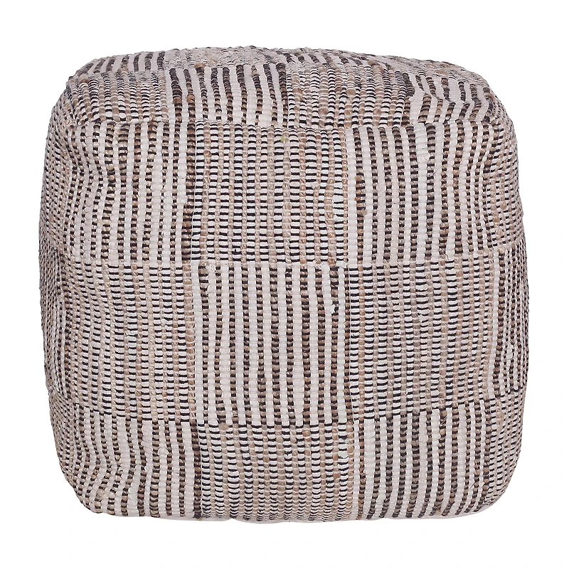 LR Home Emily 18" Handmade Cotton And Jute Pouf in Natural/Cream