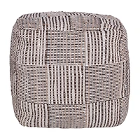 LR Home Emily 18" Handmade Cotton And Jute Pouf in Natural/Cream