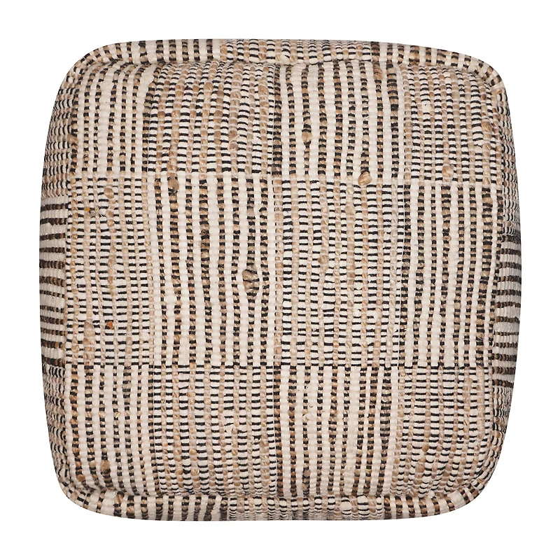 LR Home Emily 18" Handmade Cotton And Jute Pouf in Natural/Cream