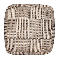 LR Home Emily 18" Handmade Cotton And Jute Pouf in Natural/Cream