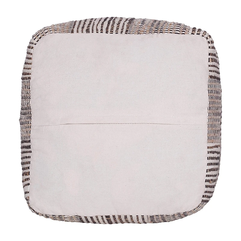LR Home Emily 18" Handmade Cotton And Jute Pouf in Natural/Cream