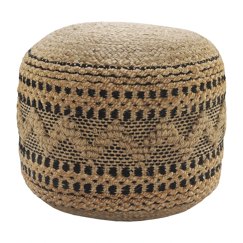 LR Home John 14" Handmade Jute Blend Pouf in Tan/Black