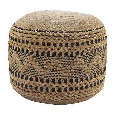 LR Home John 14" Handmade Jute Blend Pouf in Tan/Black