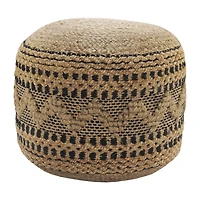 LR Home John 14" Handmade Jute Blend Pouf in Tan/Black