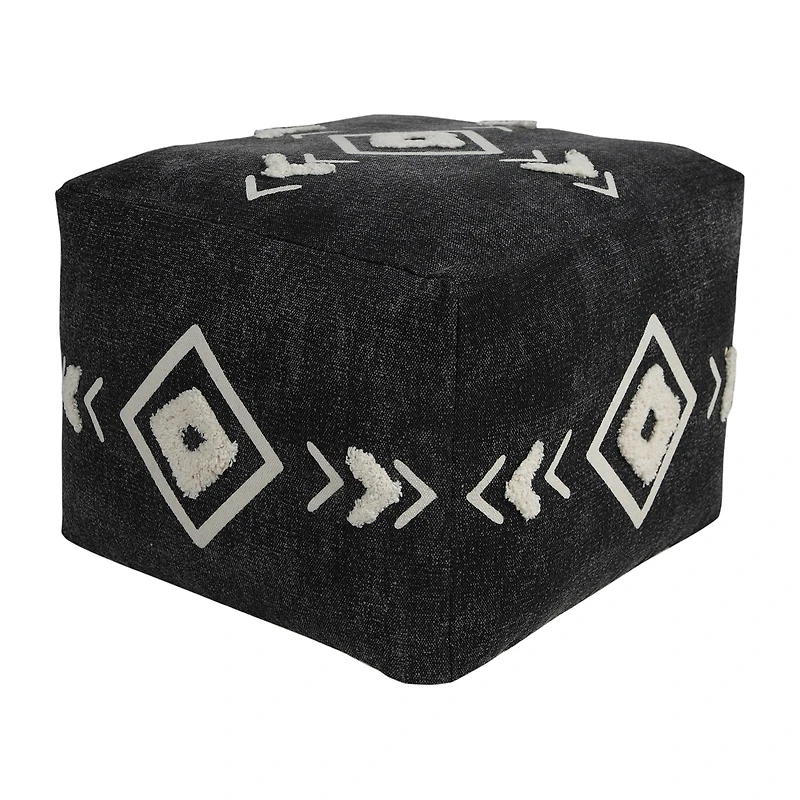 LR Home Vasilisa 14" Handmade Cotton Pouf in Black/White
