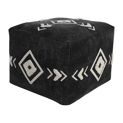 LR Home Vasilisa 14" Handmade Cotton Pouf in Black/White