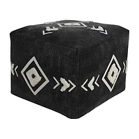 LR Home Vasilisa 14" Handmade Cotton Pouf in Black/White