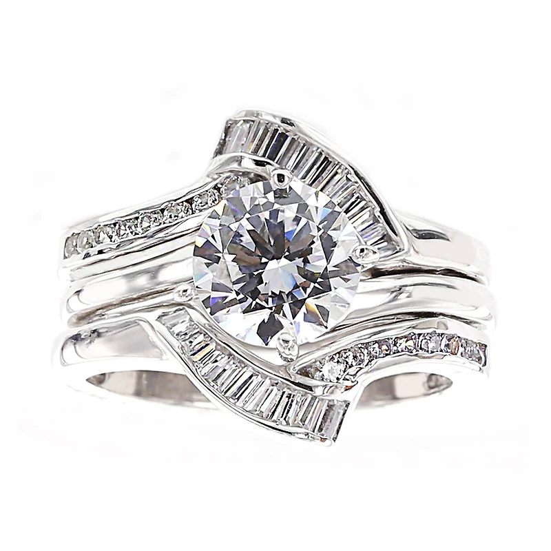 DiamonArt® Cubic Zirconia Sterling Silver Solitaire Bridal Ring & Guard