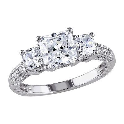 Womens 4 CT. T.W. Cubic Zirconia Sterling Silver 3-Stone Engagement Ring
