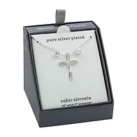 Sparkle Allure Womens 1 1/4 CT. T.W. Crystal Pure Silver Over Brass Cross 2-pc. Jewelry Set
