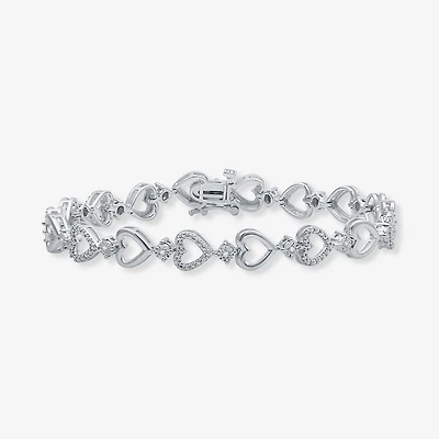 1/10 CT.T.W. Natural Diamond Heart Tennis Bracelet in Sterling SIlver