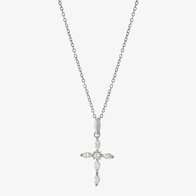 Silver Treasures Womens Cubic Zirconia Sterling Silver Cross 18 Inch Pendant Necklace
