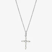 Silver Treasures Womens Cubic Zirconia Sterling Silver Cross 18 Inch Pendant Necklace