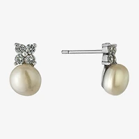 Silver Treasures White Simulated Pearl Sterling Silver 10.7mm Flower Stud Earrings
