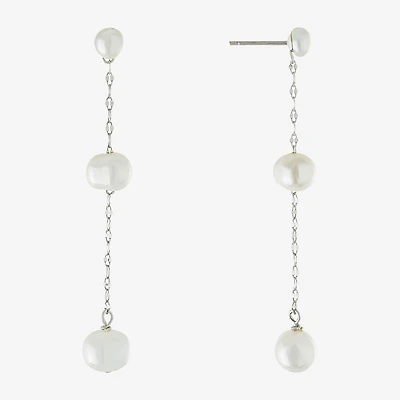 Silver Treasures Womens White Simulated Pearl Sterling Silver Drop Earrings
