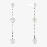 Silver Treasures Womens White Simulated Pearl Sterling Silver Drop Earrings