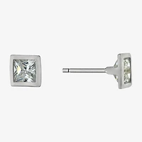 Silver Treasures Cubic Zirconia Sterling Silver 6mm Square Stud Earrings