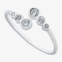 Silver Treasures Womens Cubic Zirconia Sterling Round Bypass  Band