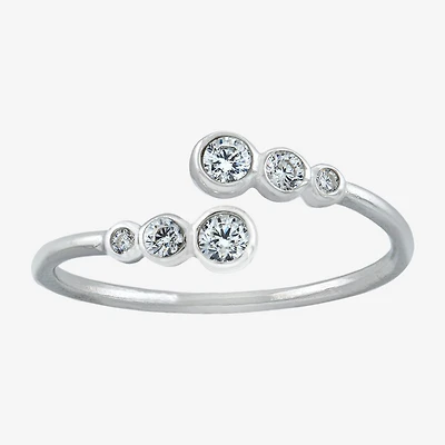 Silver Treasures Womens Cubic Zirconia Sterling Round Bypass  Band