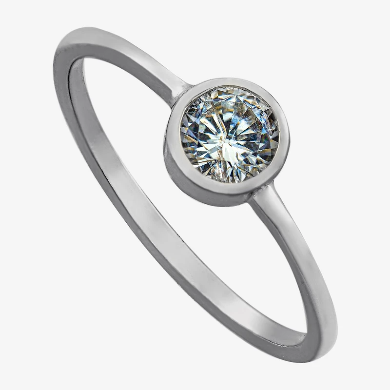 Silver Treasures Womens Cubic Zirconia Sterling Round Delicate Band