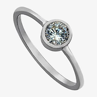 Silver Treasures Womens Cubic Zirconia Sterling Round Delicate Band