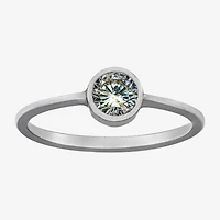 Silver Treasures Womens Cubic Zirconia Sterling Round Delicate Band