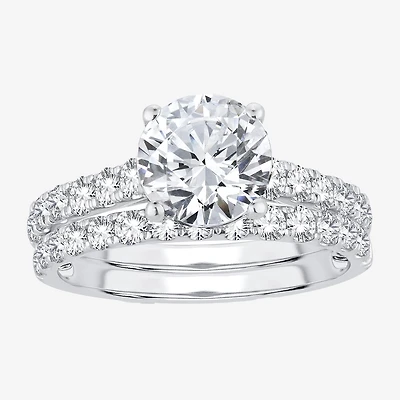 (H-I / SI1-SI2) Signature By Modern Bride Womens 3 CT. T.W. Lab Grown White Diamond 14K Gold Round Bridal Set