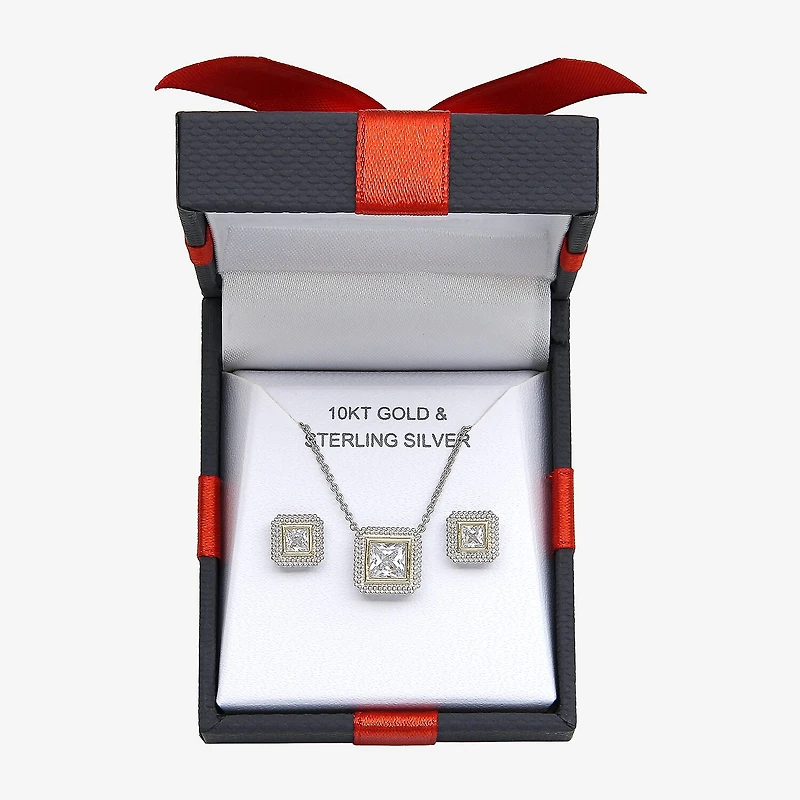 Womens Cubic Zirconia 10K Gold Sterling Silver Square 2-pc. Jewelry Set
