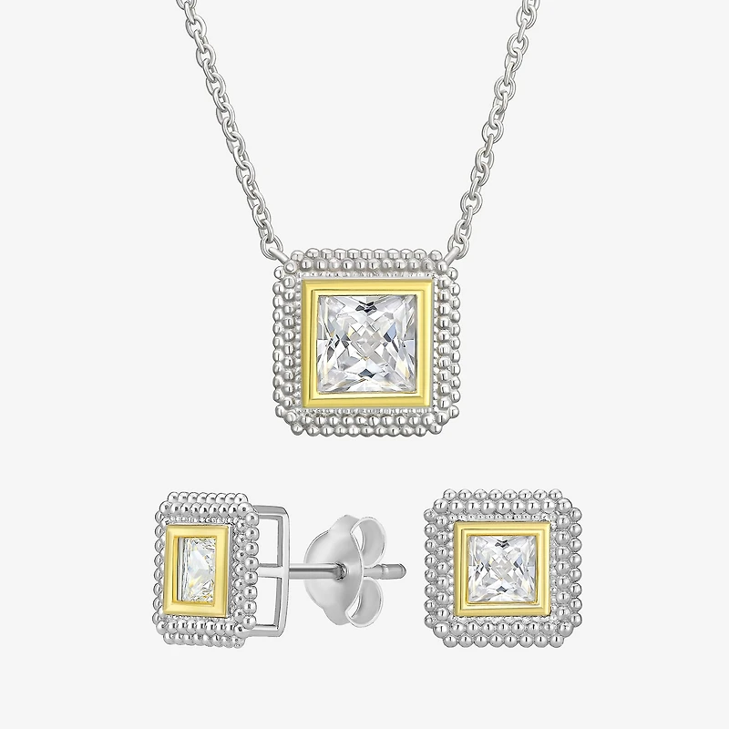 Womens Cubic Zirconia 10K Gold Sterling Silver Square 2-pc. Jewelry Set