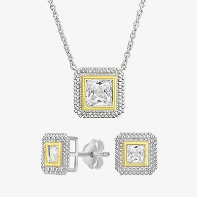 Womens Cubic Zirconia 10K Gold Sterling Silver Square 2-pc. Jewelry Set