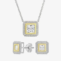 Womens Cubic Zirconia 10K Gold Sterling Silver Square 2-pc. Jewelry Set