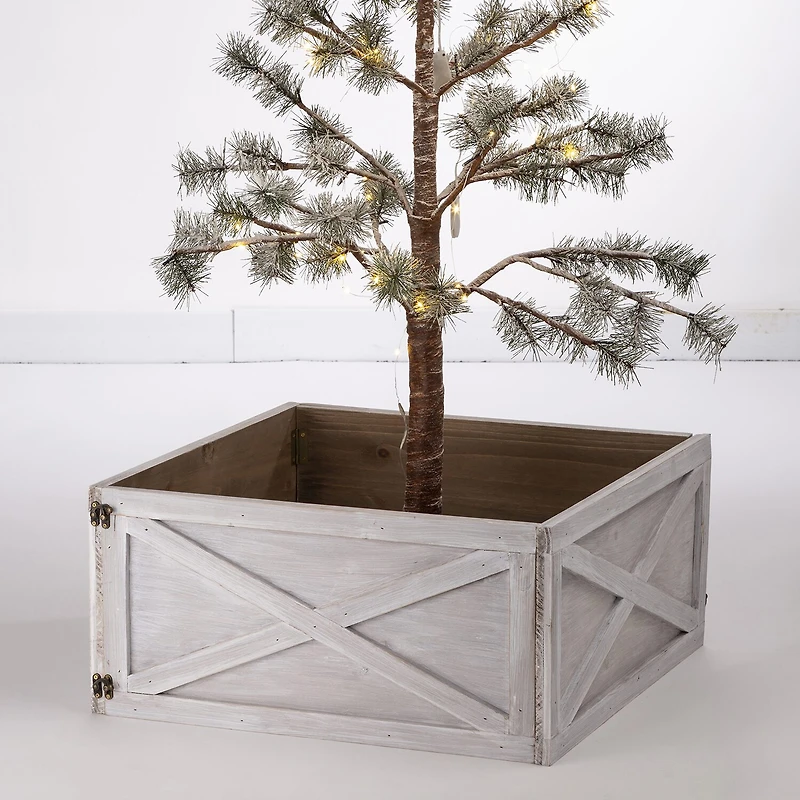 Glitzhome Washed White Wooden Christmas Tree Collar