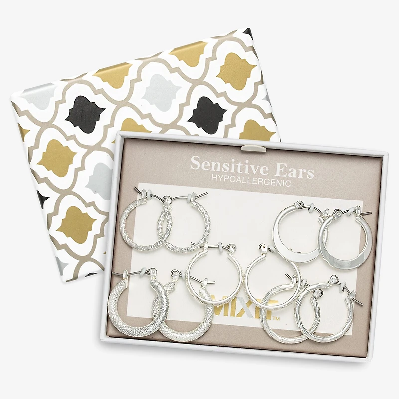 Mixit Womens Stainless Steel Hypoallergenic 5 Pair Earring Set