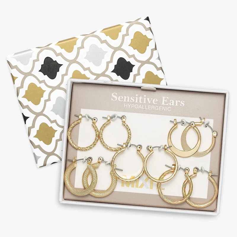Mixit Womens Stainless Steel Hypoallergenic 5 Pair Earring Set