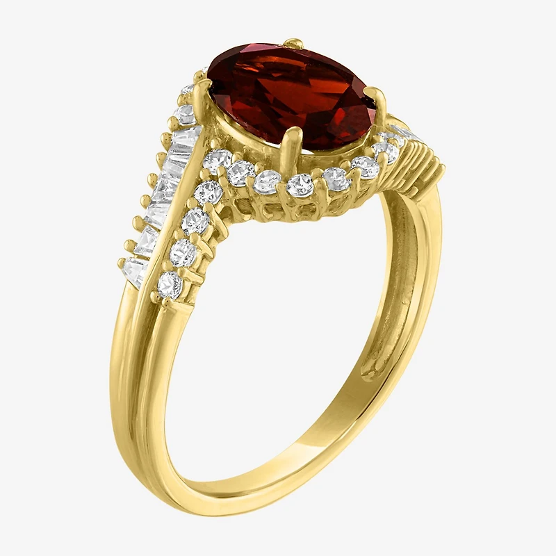Womens Genuine Red Garnet 14K Gold Over Silver Oval Bypass Cocktail Ring