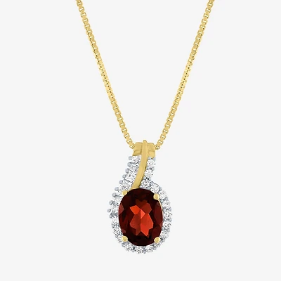 Womens Genuine Red Garnet 14K Gold Over Silver Sterling Silver Oval 18 Inch Pendant Necklace