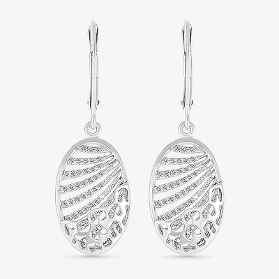 Womens 1/3 CT. T.W. Natural White Diamond Sterling Silver Oval Drop Earrings