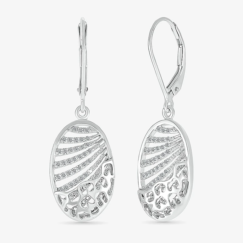 Womens 1/3 CT. T.W. Natural White Diamond Sterling Silver Oval Drop Earrings