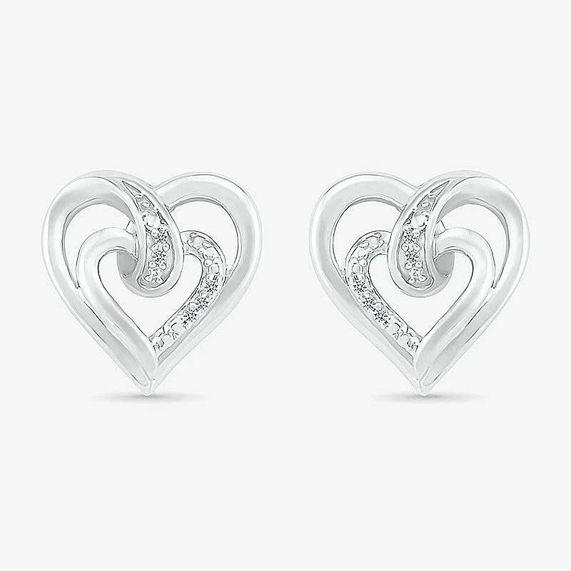 Diamond Accent Natural White Diamond Sterling Silver 12.5mm Heart Stud Earrings