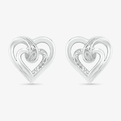 Diamond Accent Natural White Diamond Sterling Silver 12.5mm Heart Stud Earrings