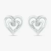 Diamond Accent Natural White Diamond Sterling Silver 12.5mm Heart Stud Earrings