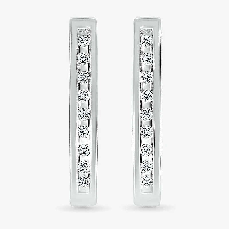 Womens 1/10 CT. T.W. Natural White Diamond Sterling Silver 17.2mm Hoop Earrings